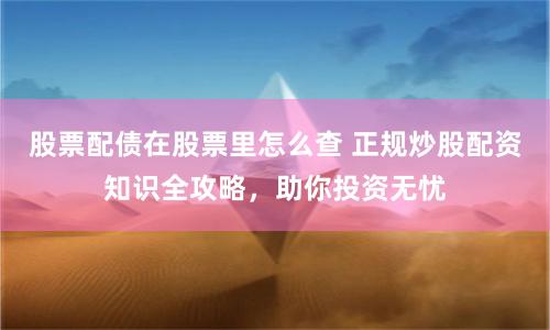 股票配债在股票里怎么查 正规炒股配资知识全攻略,助你投资无忧